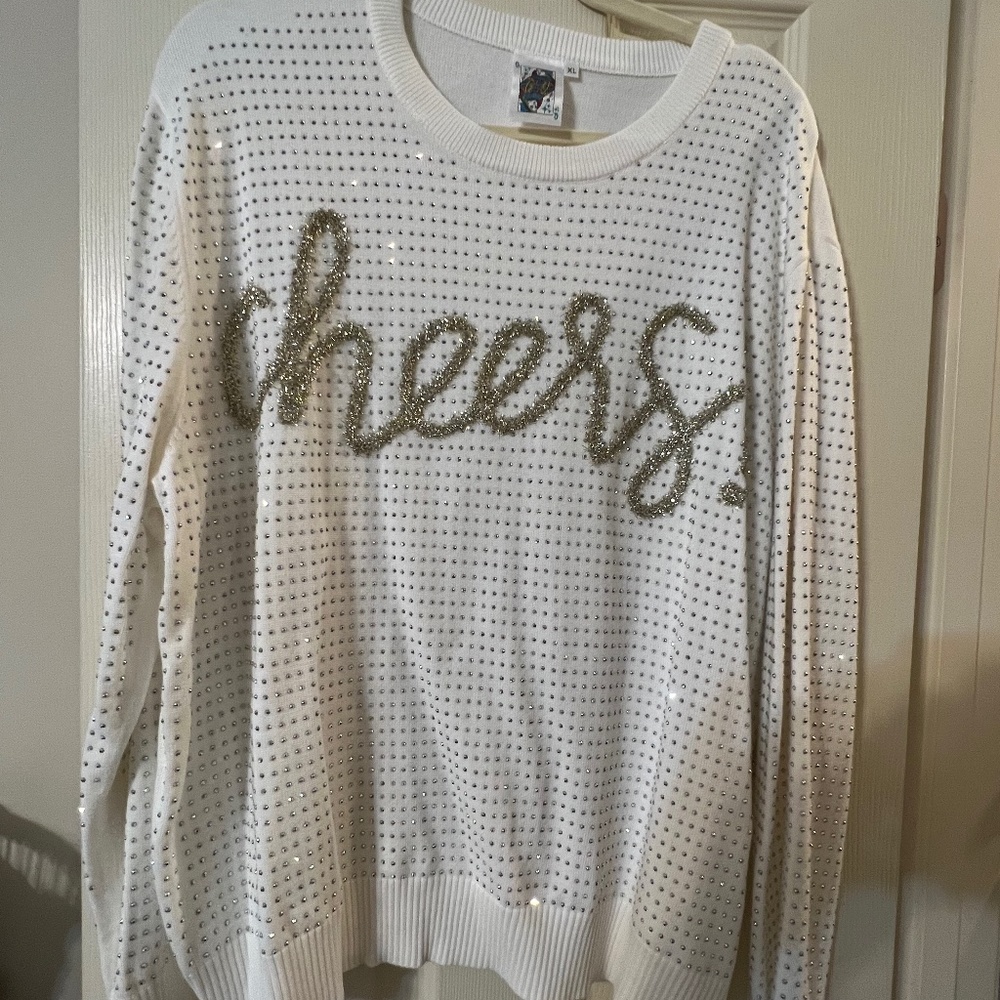 QOS Cheers Rhinestone Sweater
